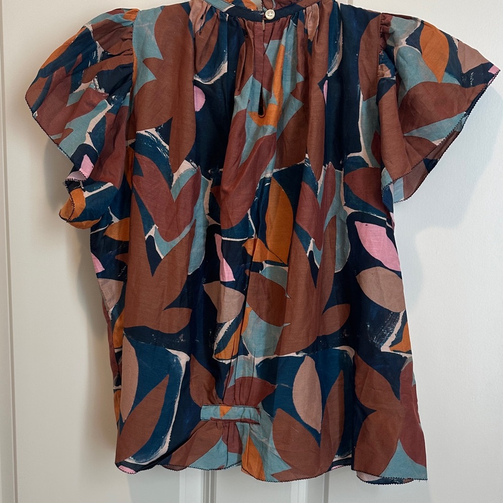 Trovata Multicolor Leaf-Print Flutter Sleeve Blou… - image 11